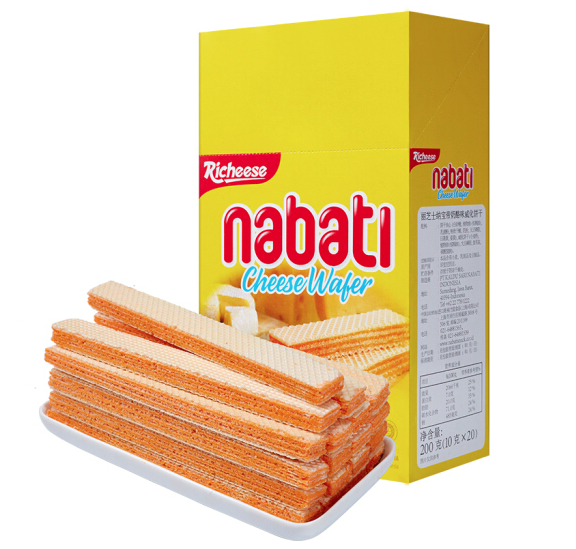 印尼进口纳宝帝Nabati丽芝士（Richeese）儿童休闲零食奶酪味威化饼干200g/盒早餐办公室下午茶点心